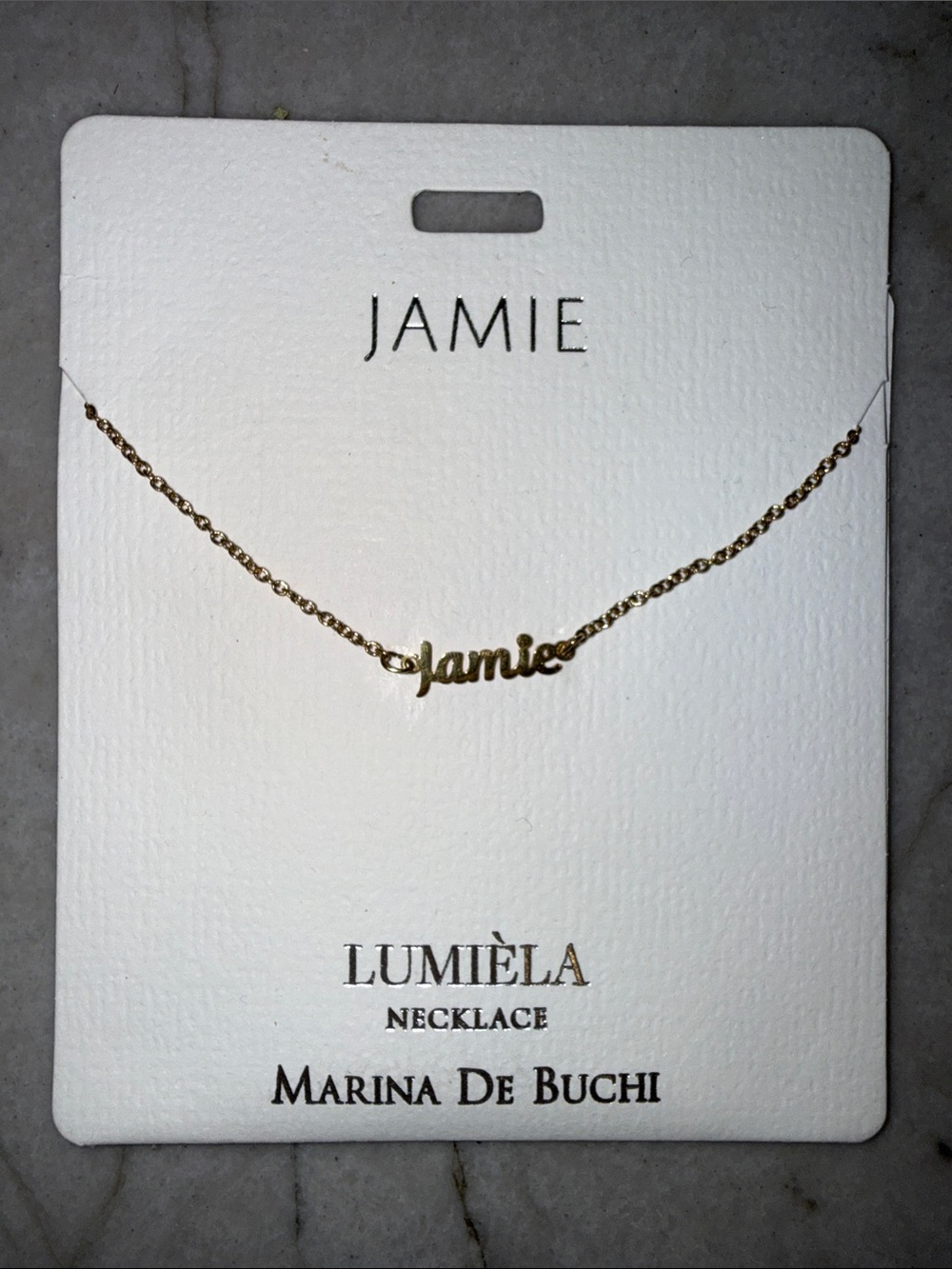 'Jamie' Gold Nameplate Necklace lumiela marina de buchi gold played 15-20 inch - Picture 1 of 2